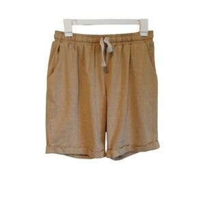Women's beige cozy fit draw string knee length shorts‎